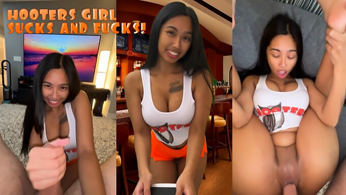 Experiência Em Primeira Pessoa Com Um Servidor Asiático Hooters Em Várias Posições Sexuais