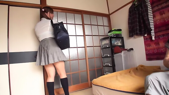 Japanese Schoolgirl Gets Her Ass Blown And Her Creampie